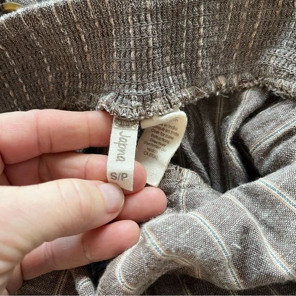 JAPNA Khaki Stripe Linen Romper Jumpsuit Boho Kawaii Bow Back Overall Pant Tie S - Picture 7 of 14